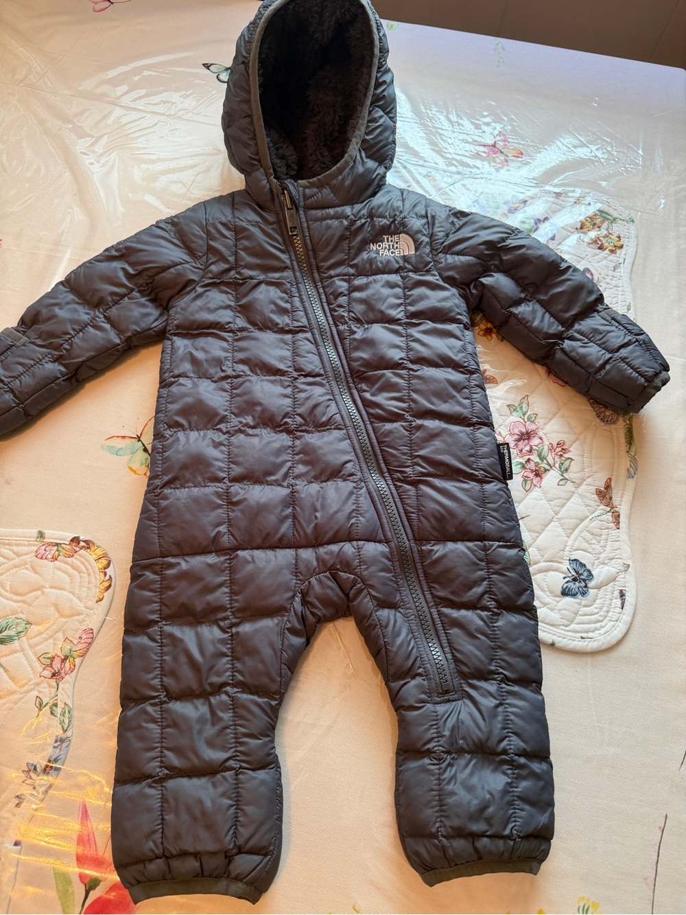The North Face Kids Gray Quilted Insulated One-Piece Footie